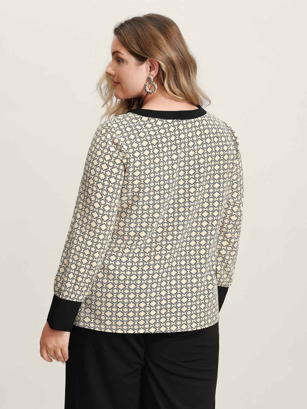 Geometric Print Color Contrast Blouse