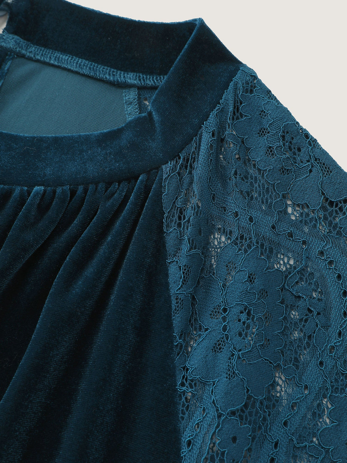 Velvet Sheer Lace Raglan Sleeve Blouse