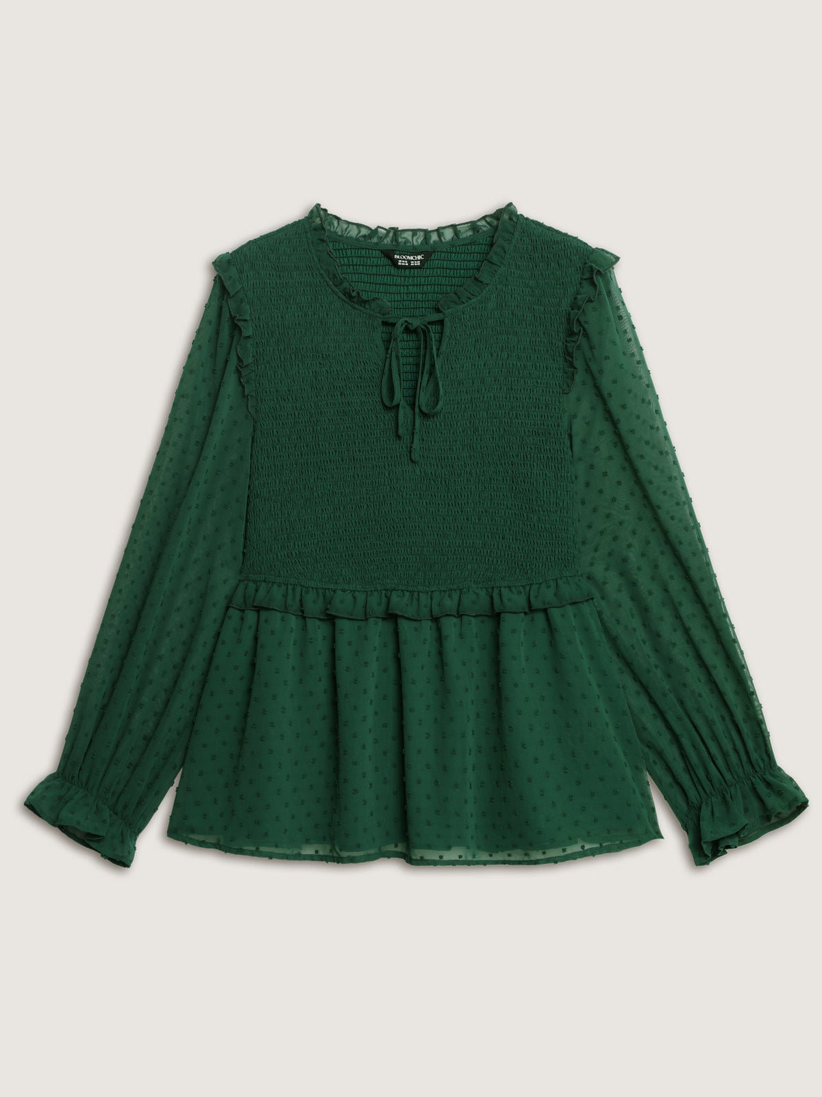 Shirred Textured Neck-Tie Blouse