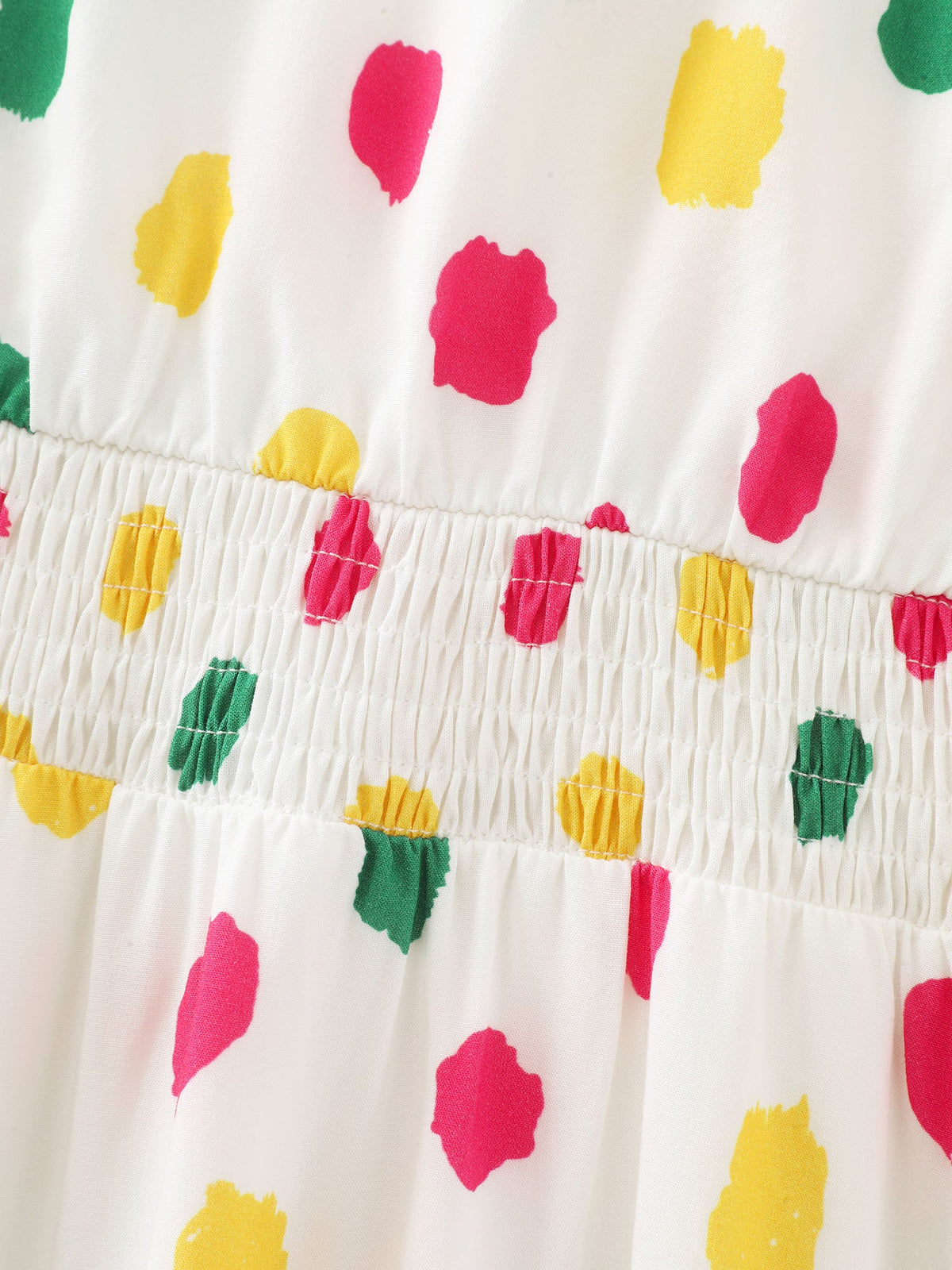 Supersoft Colorful Polka Dots Shirred Waist Midi Dress