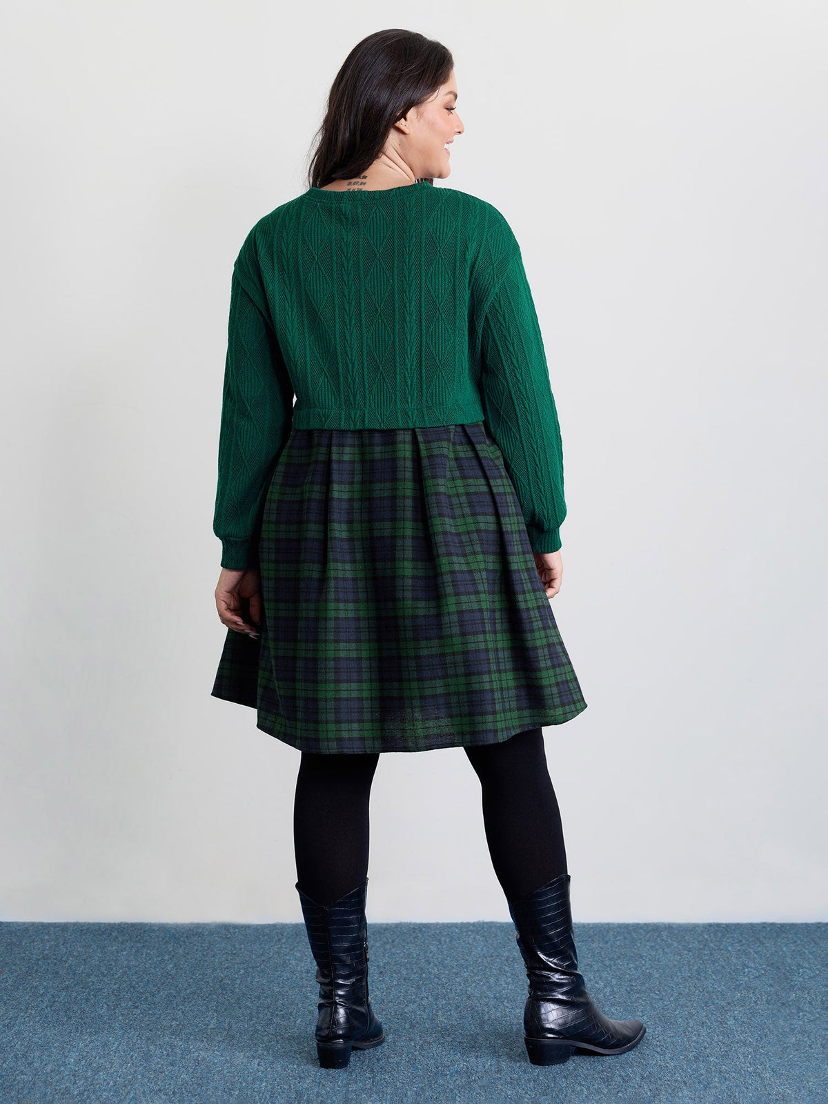 Layered Plaid Pockets Mini Dress
