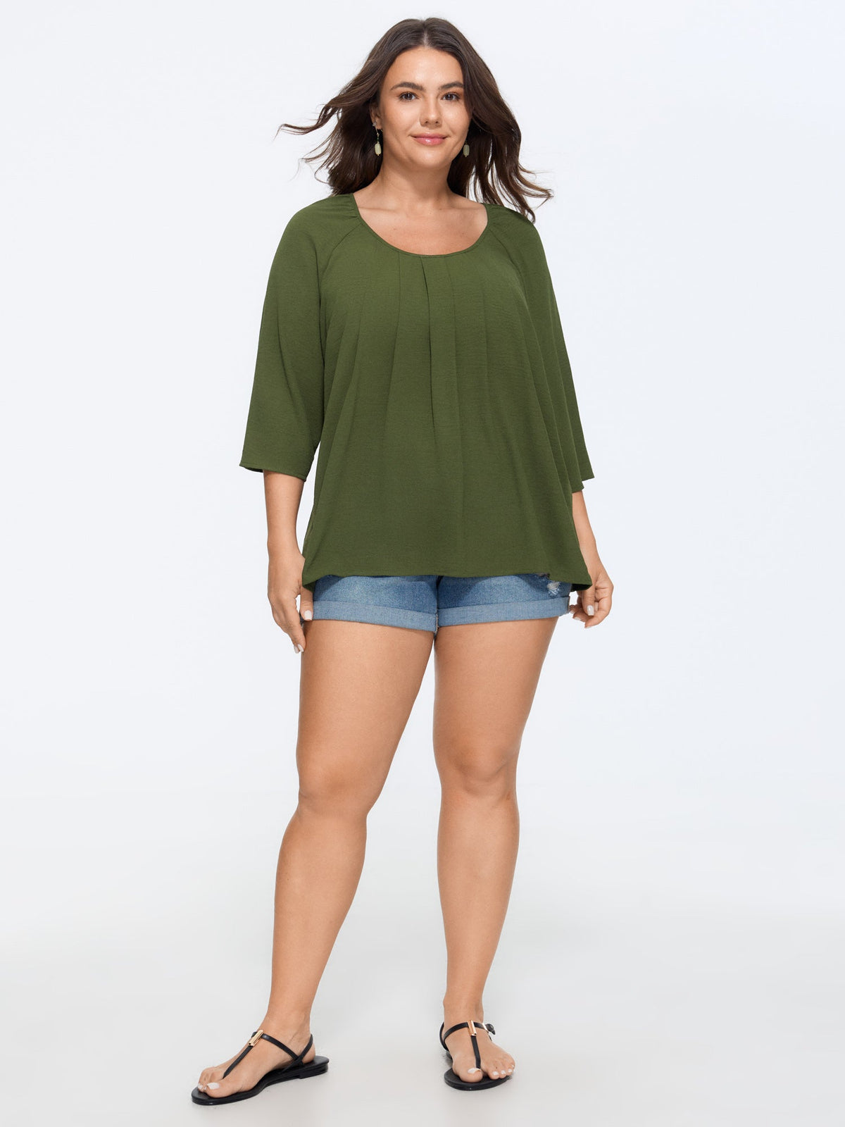 Pleated Raglan Sleeve Flowy Blouse