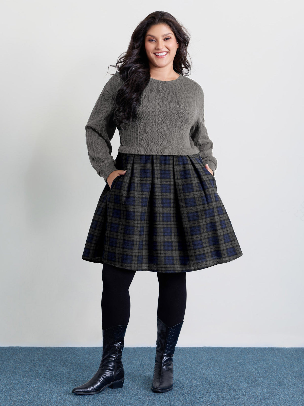 Layered Plaid Pockets Mini Dress