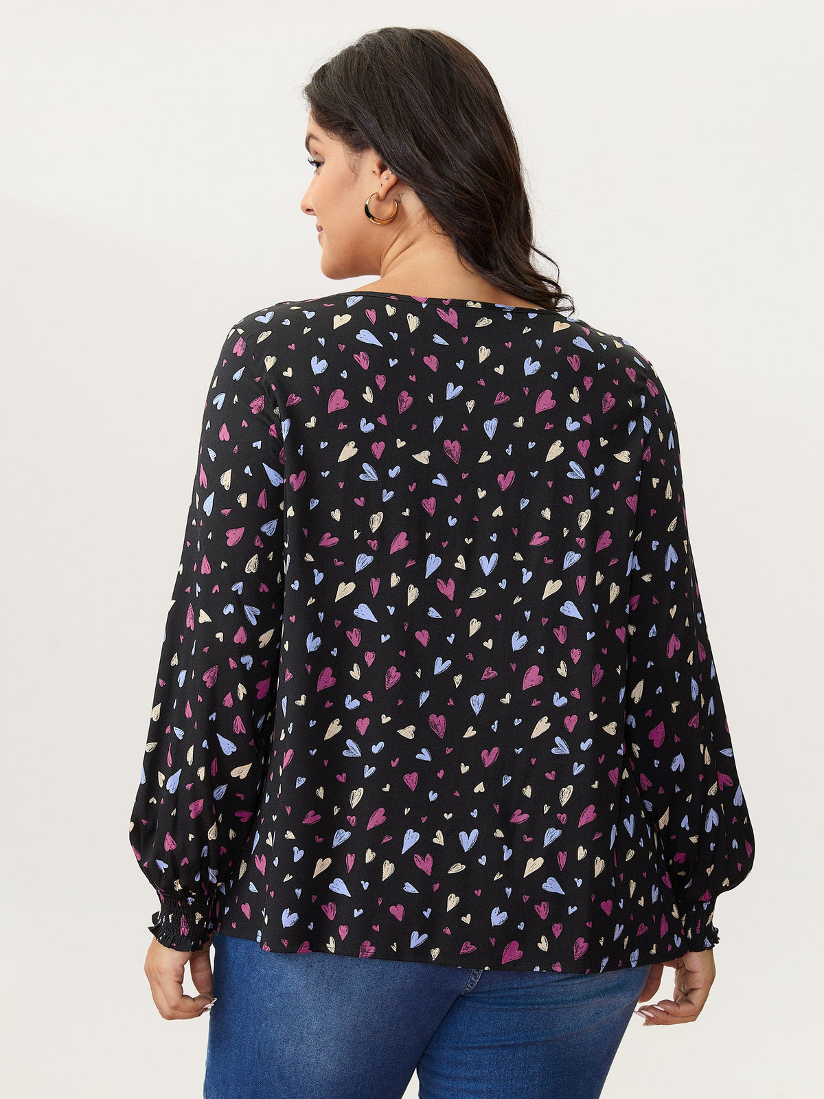 Colorful Heart Print V-Neck Blouse
