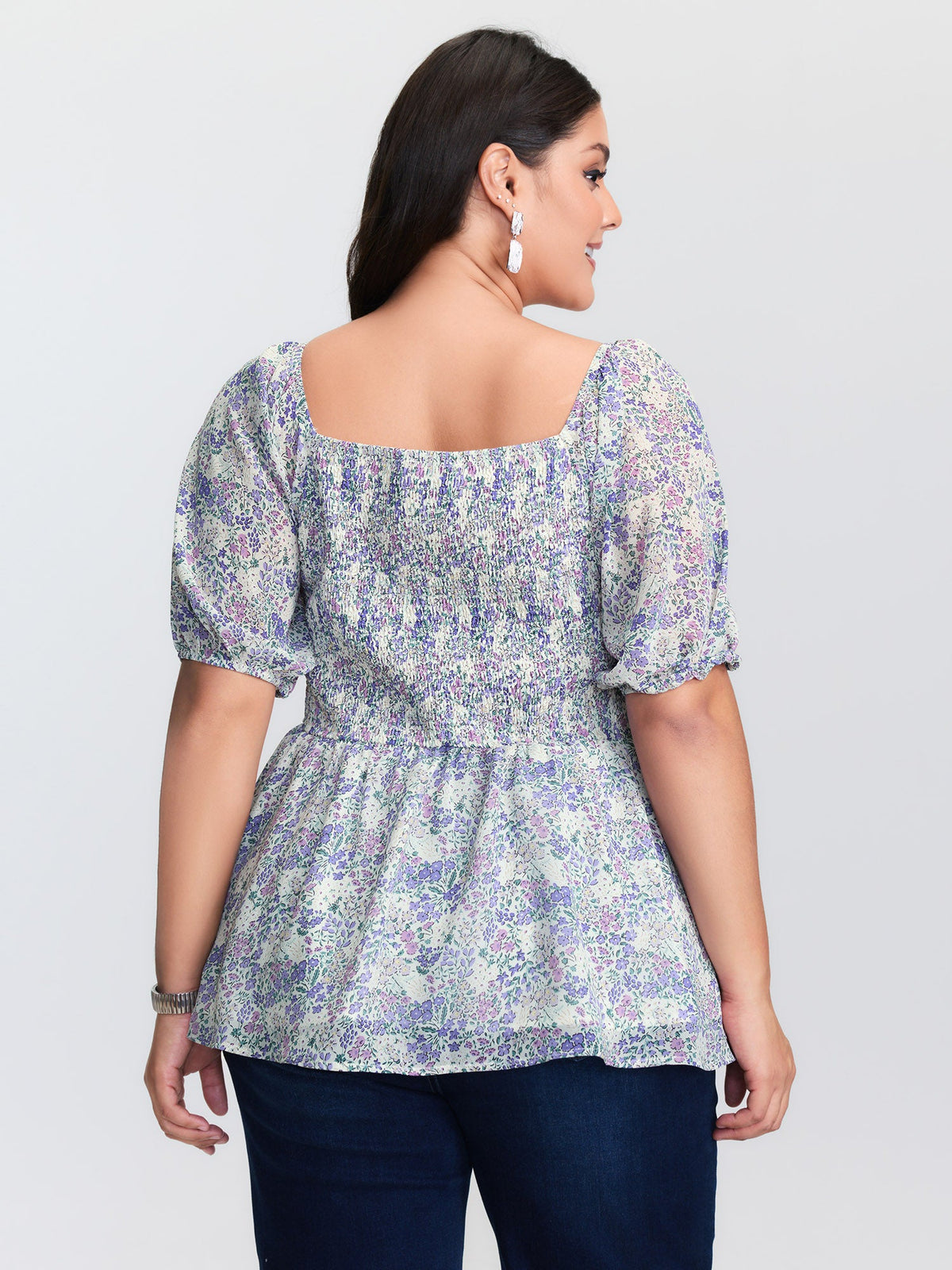 Floral Print Shirred Bodice Blouse