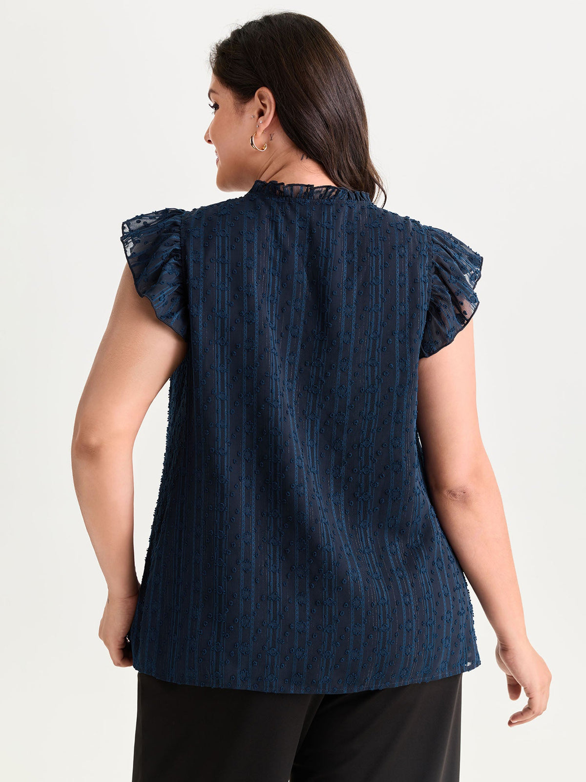 Textured Ruffled Notched Collar Blouse