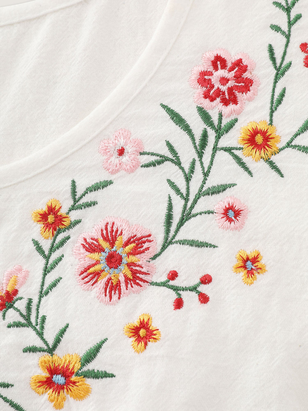 Cotton Floral Embroidered Flutter Sleeve Plain Blouse