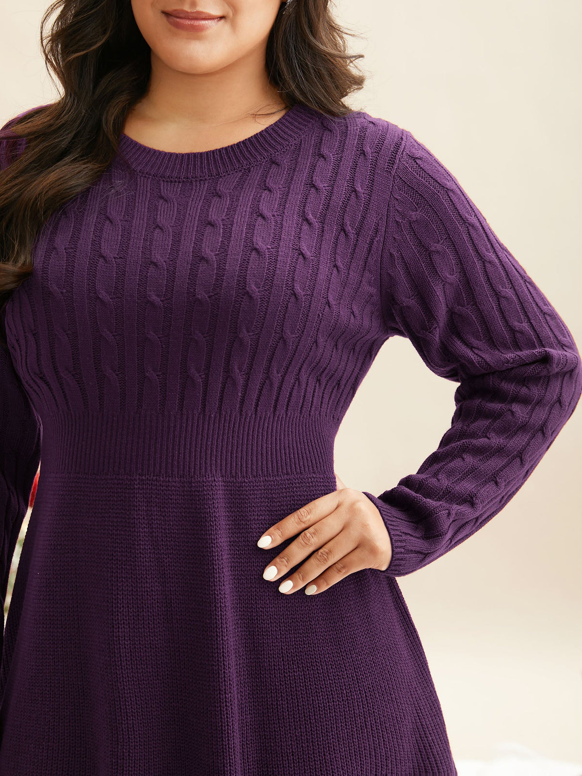 Cable Knit Fit-and-Flare Mini Sweater Dress