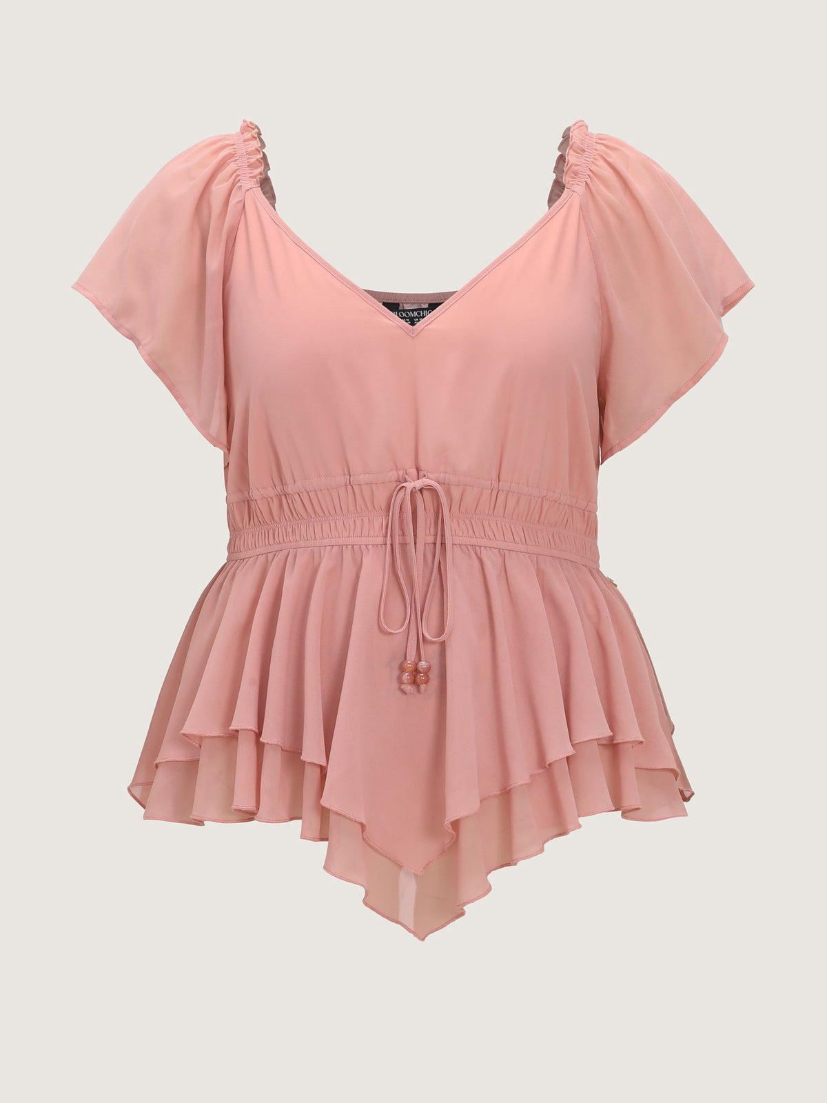 Shirred Waist Layered Ruffled Hem Blouse