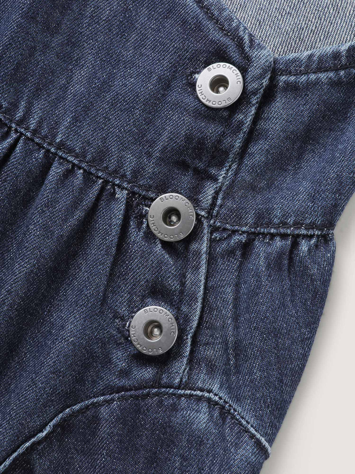 Denim Adjustable Overall Straps Pockets Midi Dress