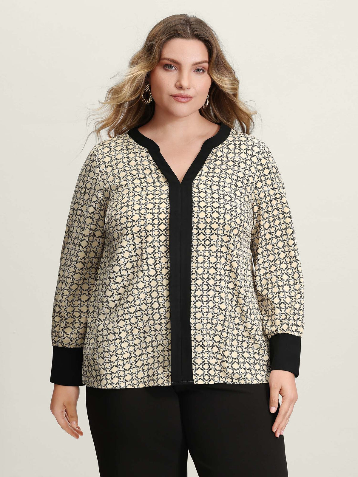 Geometric Print Color Contrast Blouse
