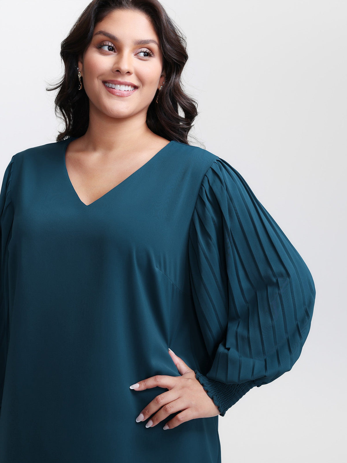 Shirred Cuffs Pleated Sleeve Blouse