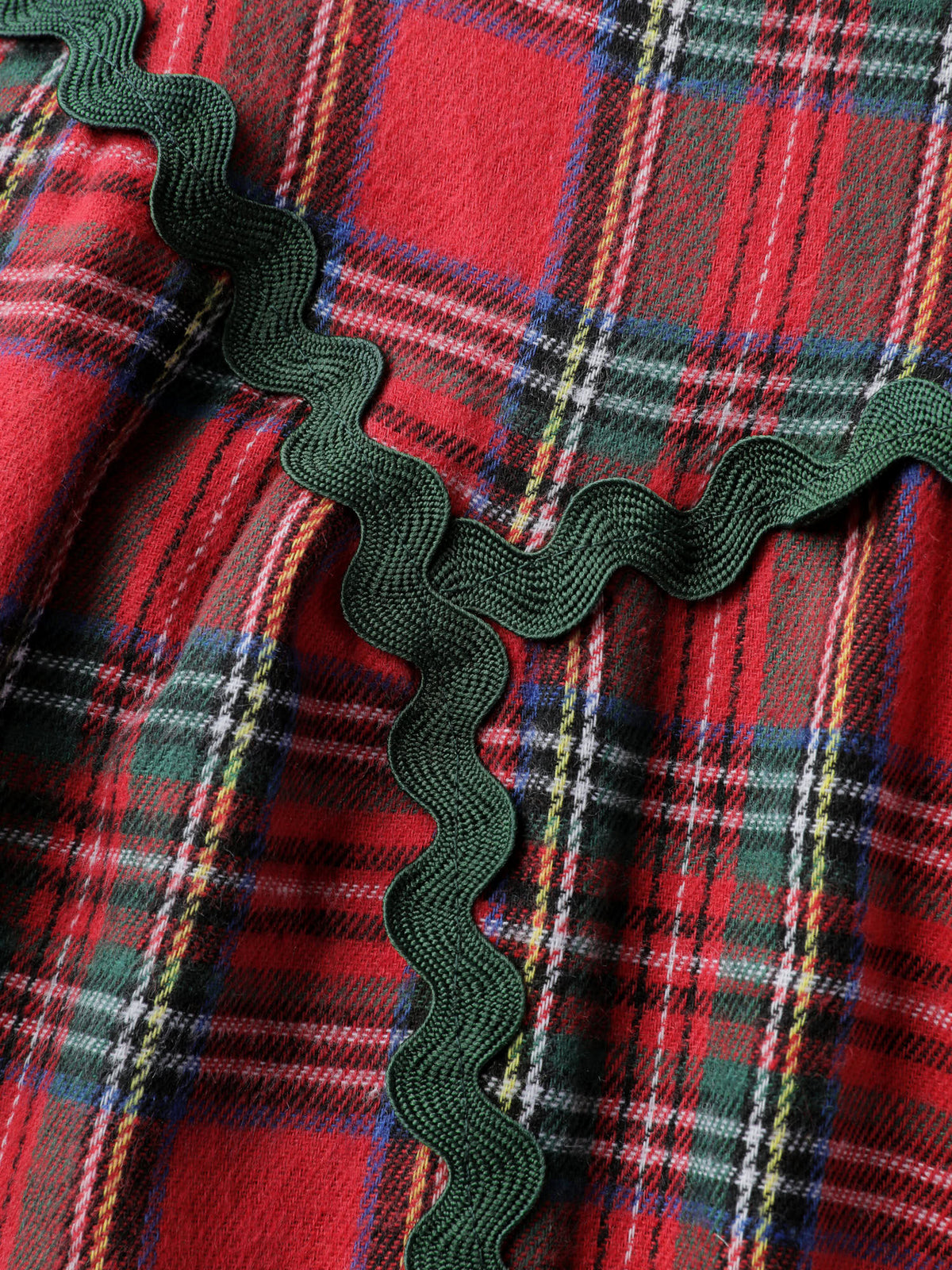 Festive Plaid Wavy Trim Mini Dress