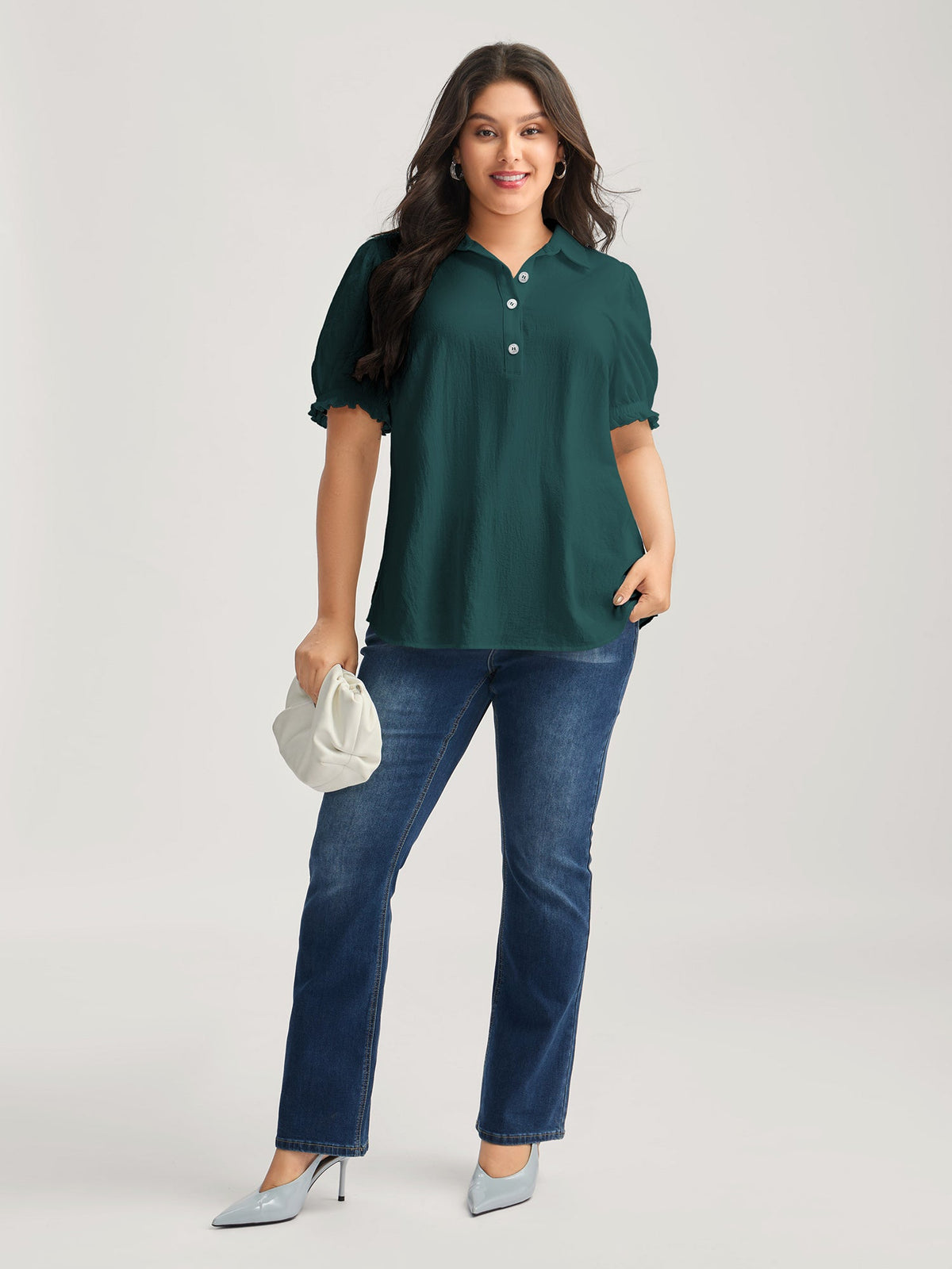 Pure Cotton Ruffled Puffy Sleeve Blouse