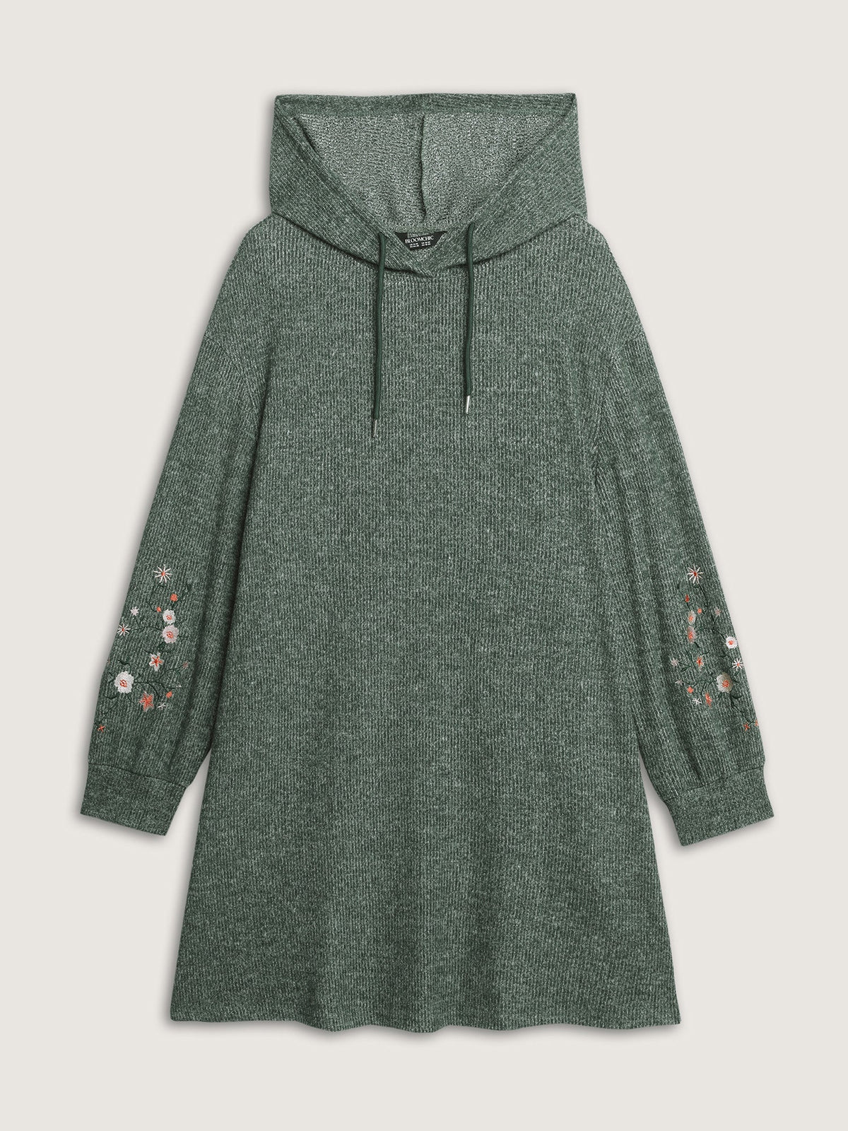 Floral Embroidered Sleeve Hooded Mini Dress