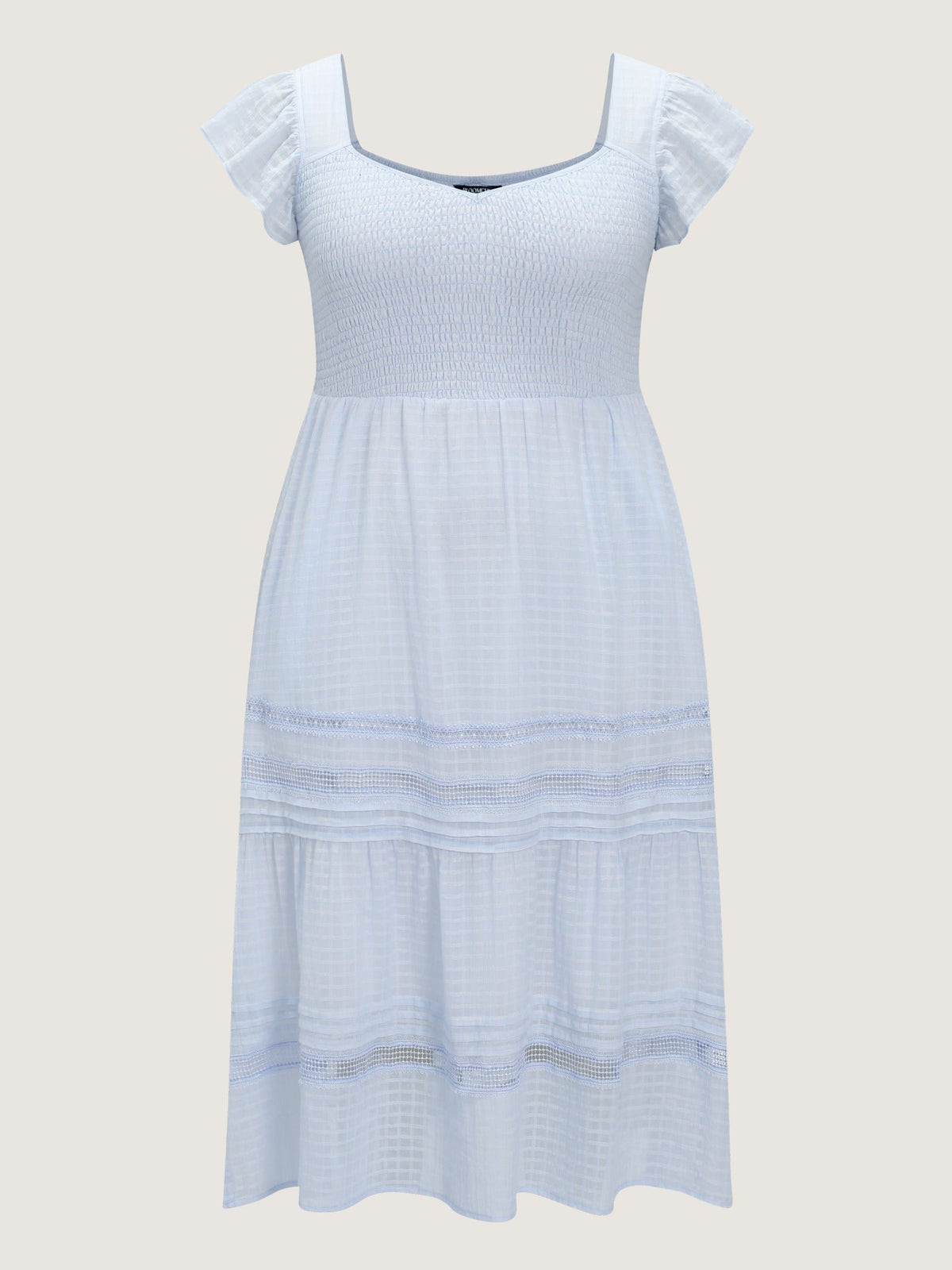Cotton Lace Trim Ruffled Sleeve Midi Dress