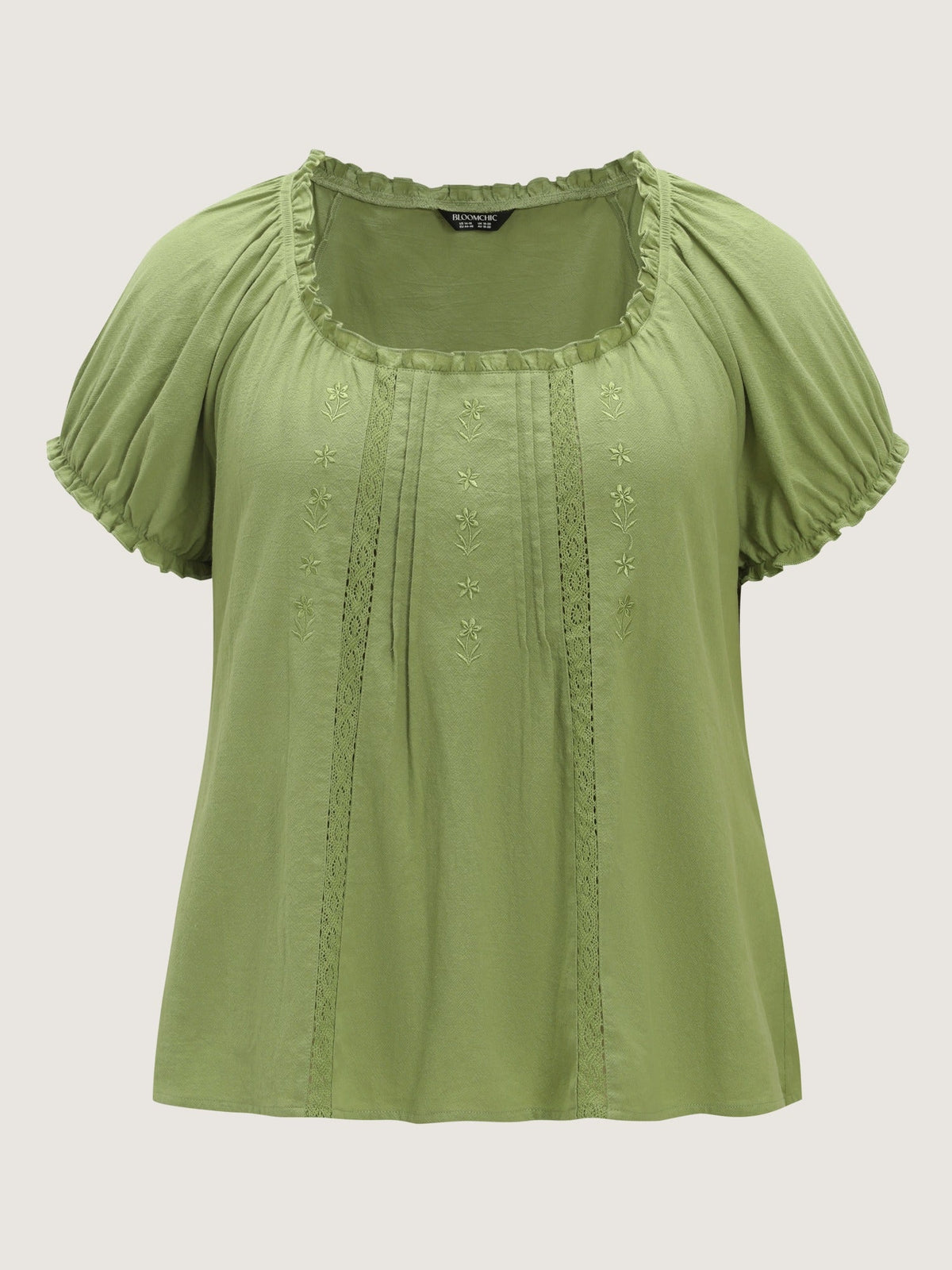 Cotton Floral Embroidery Eyelet Lace Trim Blouse