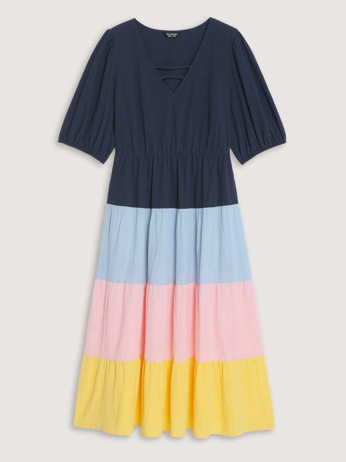 Cotton Color Block Tiered Maxi Dress