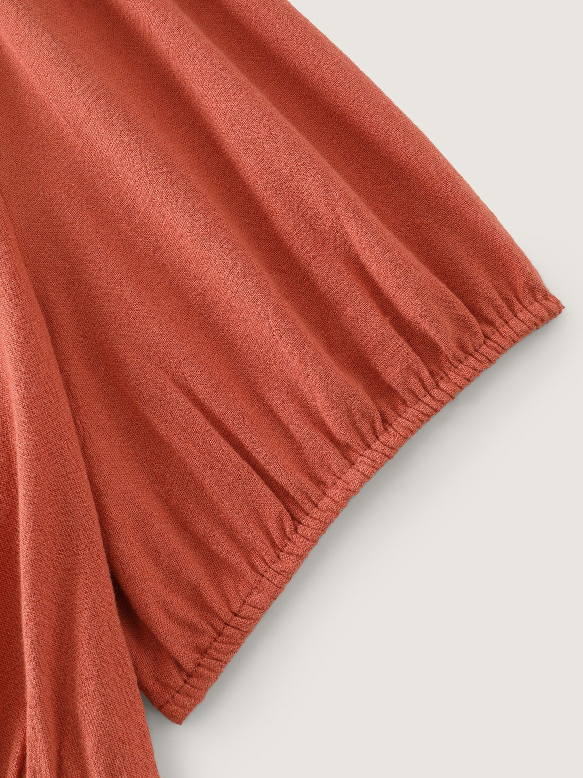 Linen Blend Textured V-Neck Plain Peplum Blouse