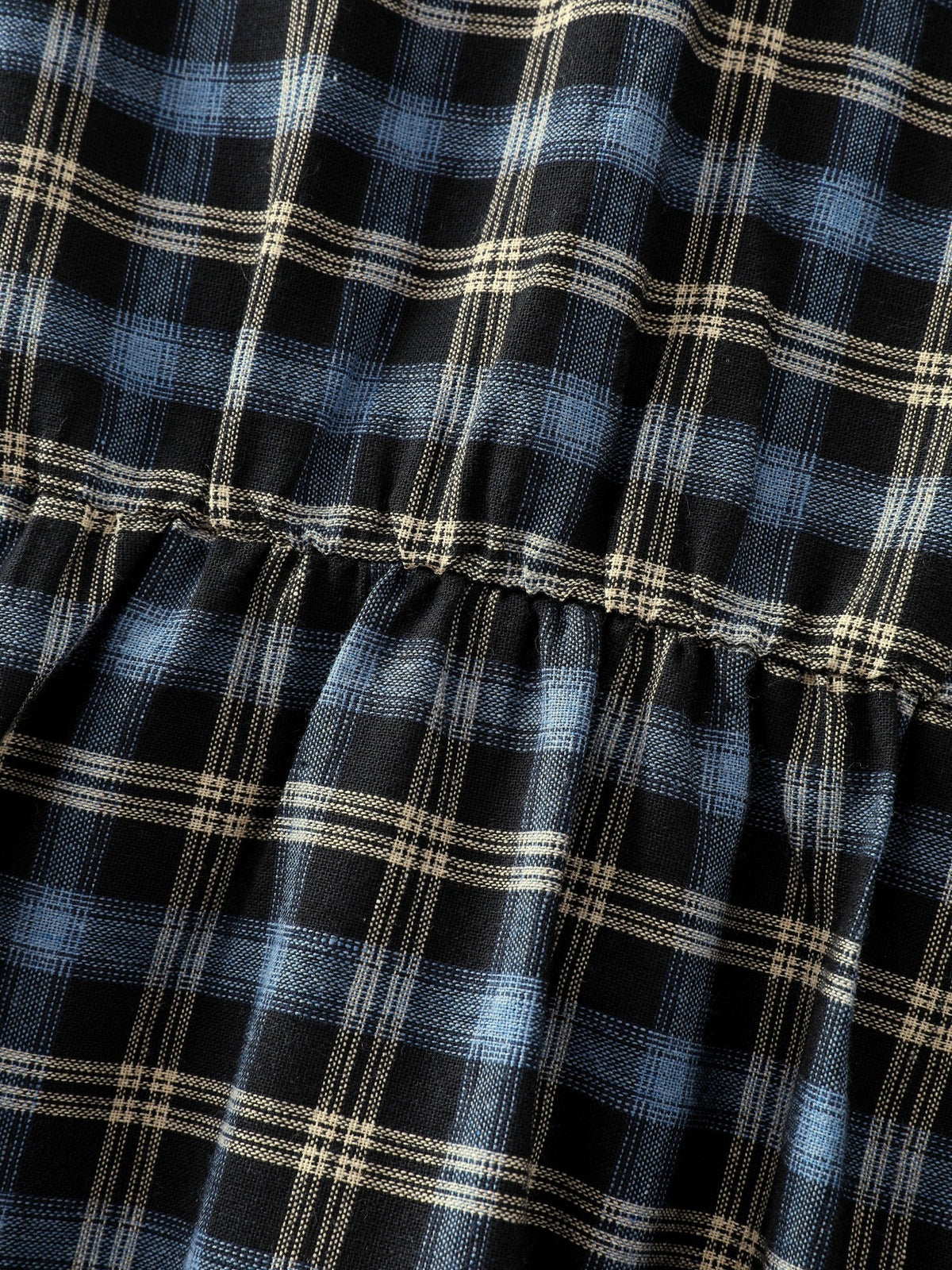 Plaid Print V Neck Ruched Side Pocket Midi Dress