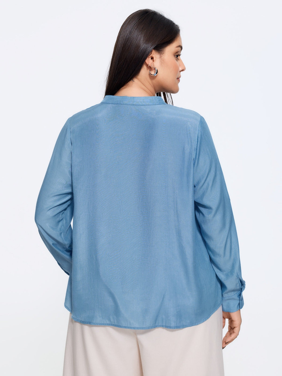 Plain Tab Sleeve Dual Pocket Blouse