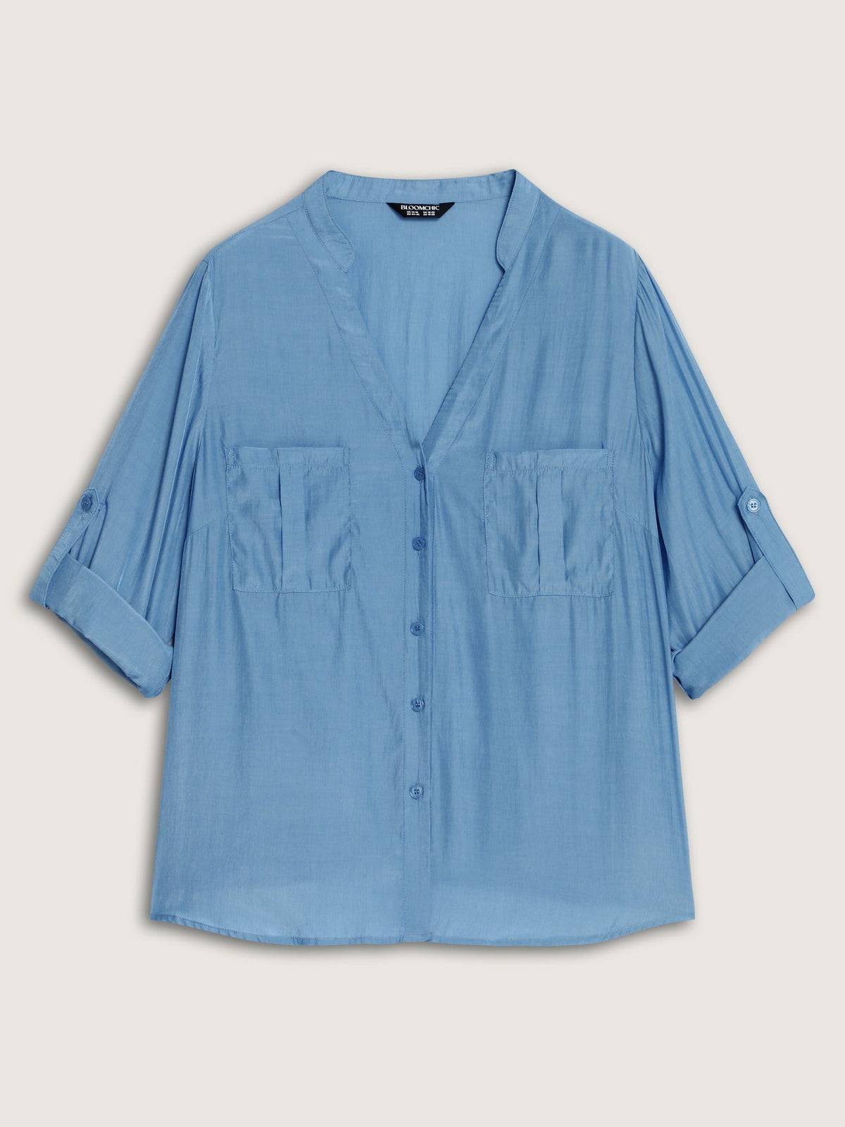 Plain Tab Sleeve Dual Pocket Blouse