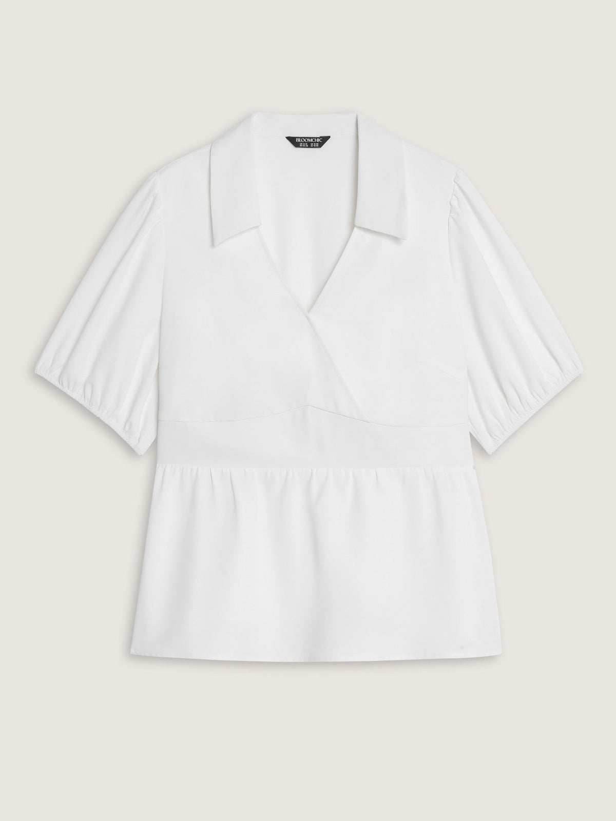 Plain Surplice Neck Shirred Waist Blouse