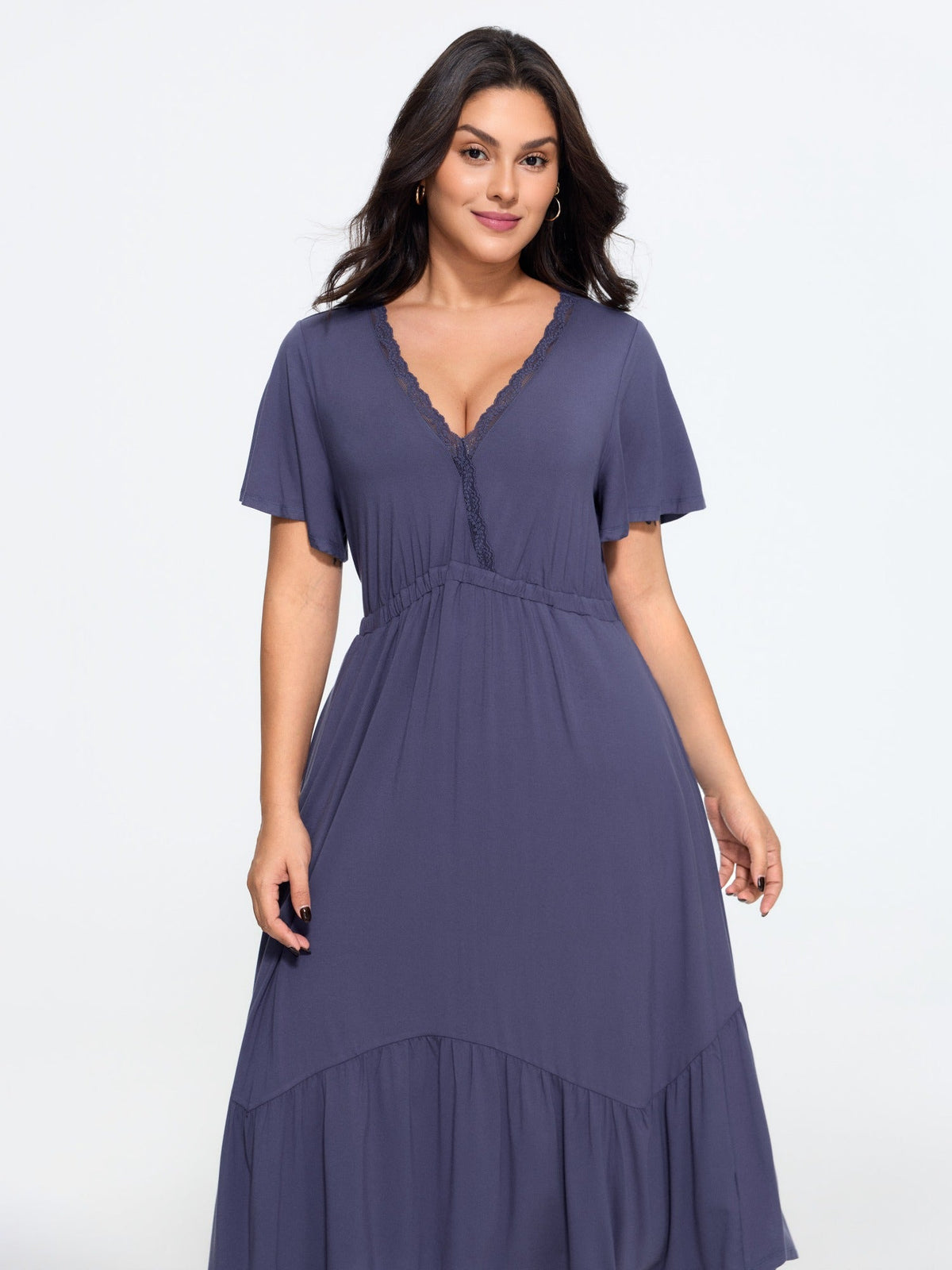 Supersoft Lace Trim Tiered Midi Dress