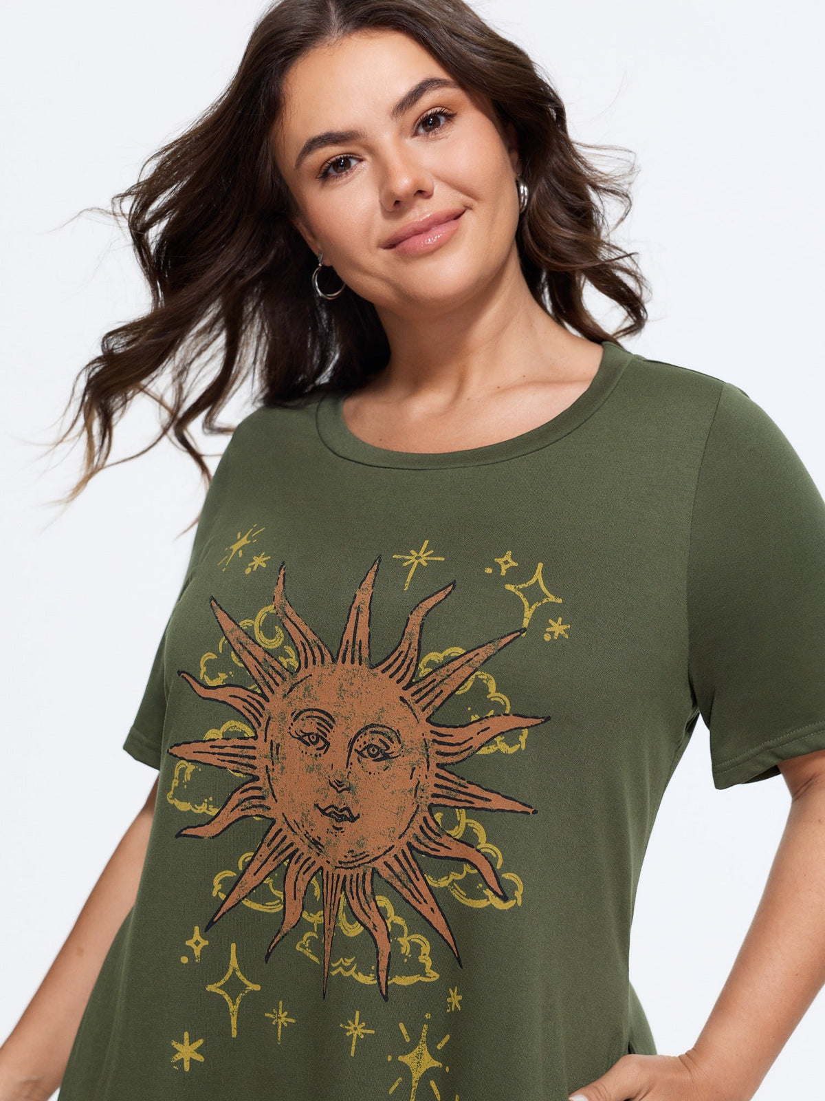 Sunkissed Print Fringe Hem T-Shirt Midi Dress