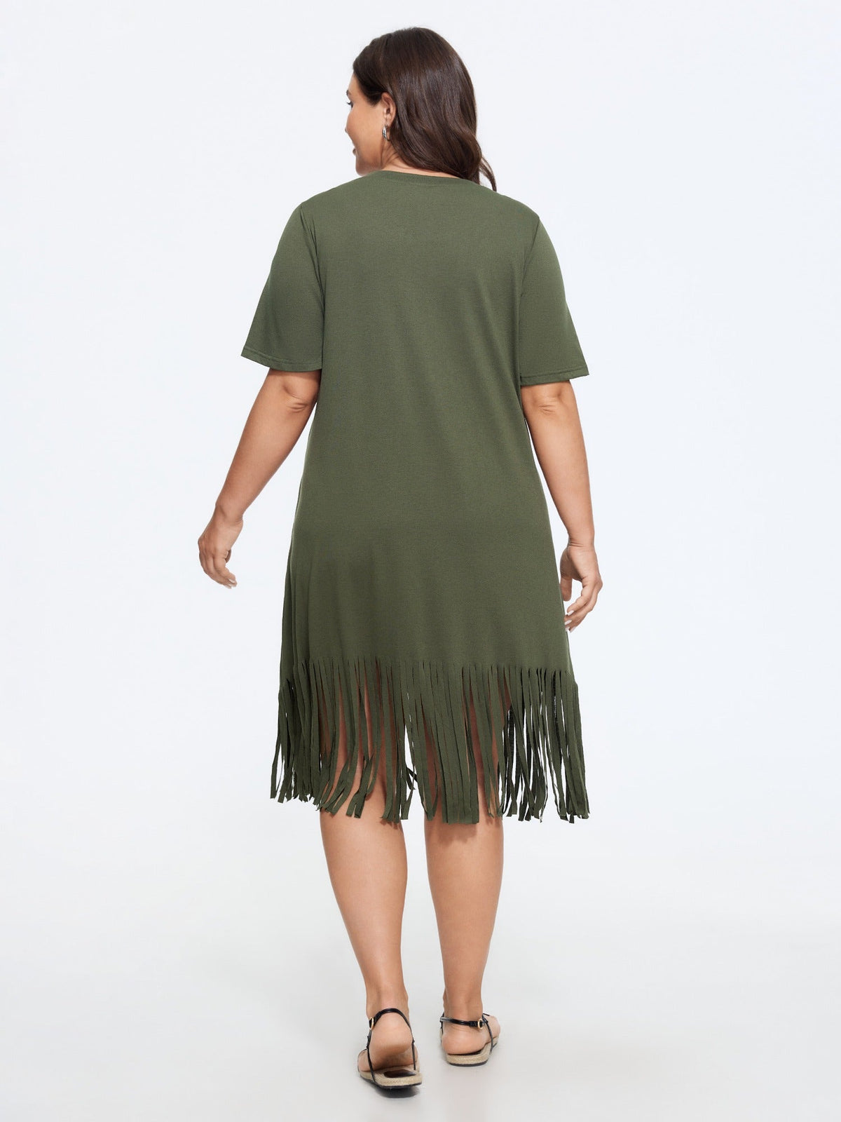 Sunkissed Print Fringe Hem T-Shirt Midi Dress