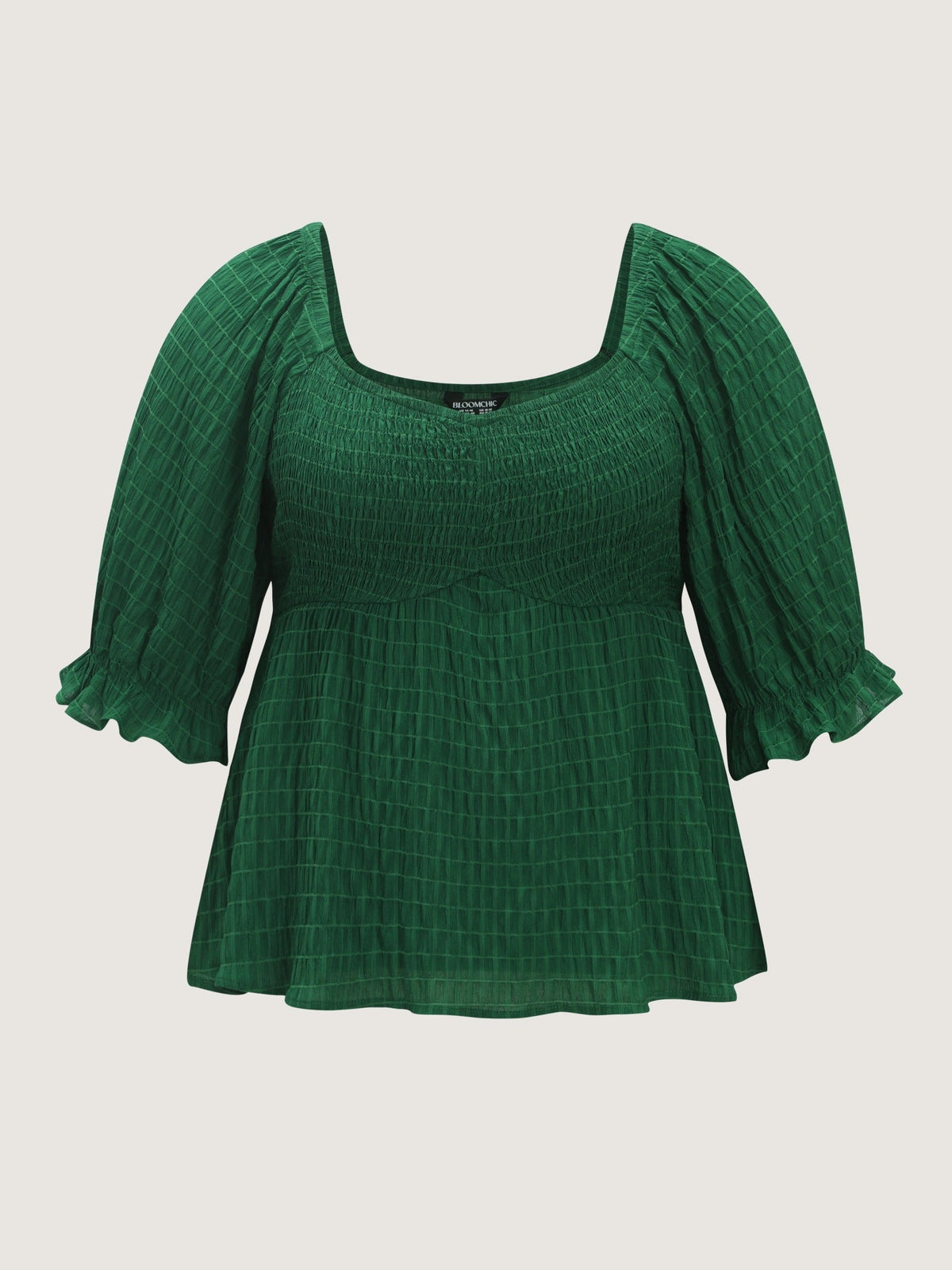Textured Square Neck Shirred Peplum Blouse