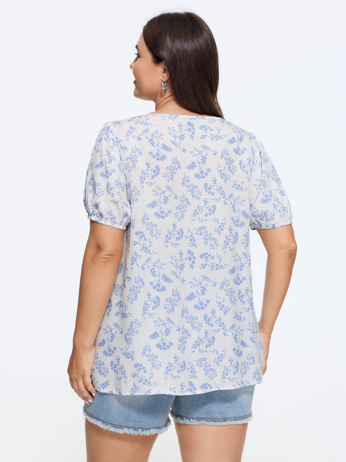 Supersoft Floral Print Square Neck Pleat Blouse