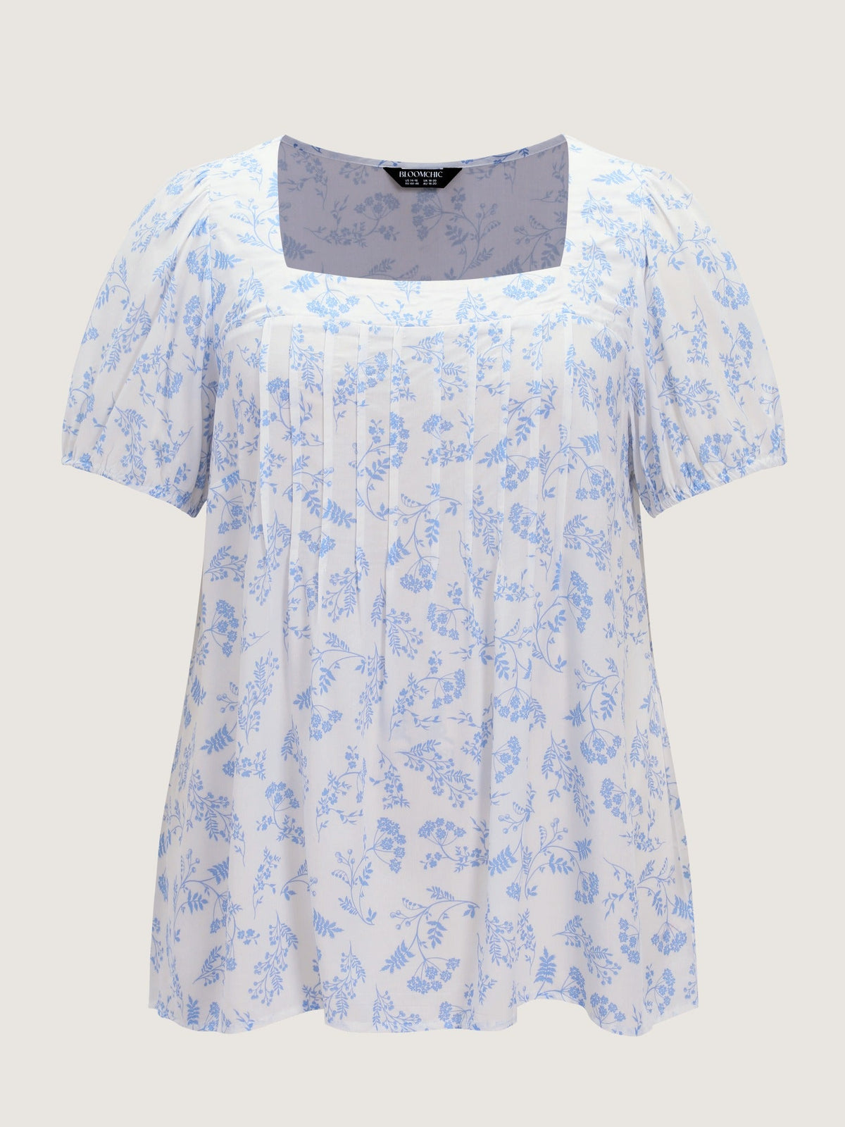 Supersoft Floral Print Square Neck Pleat Blouse