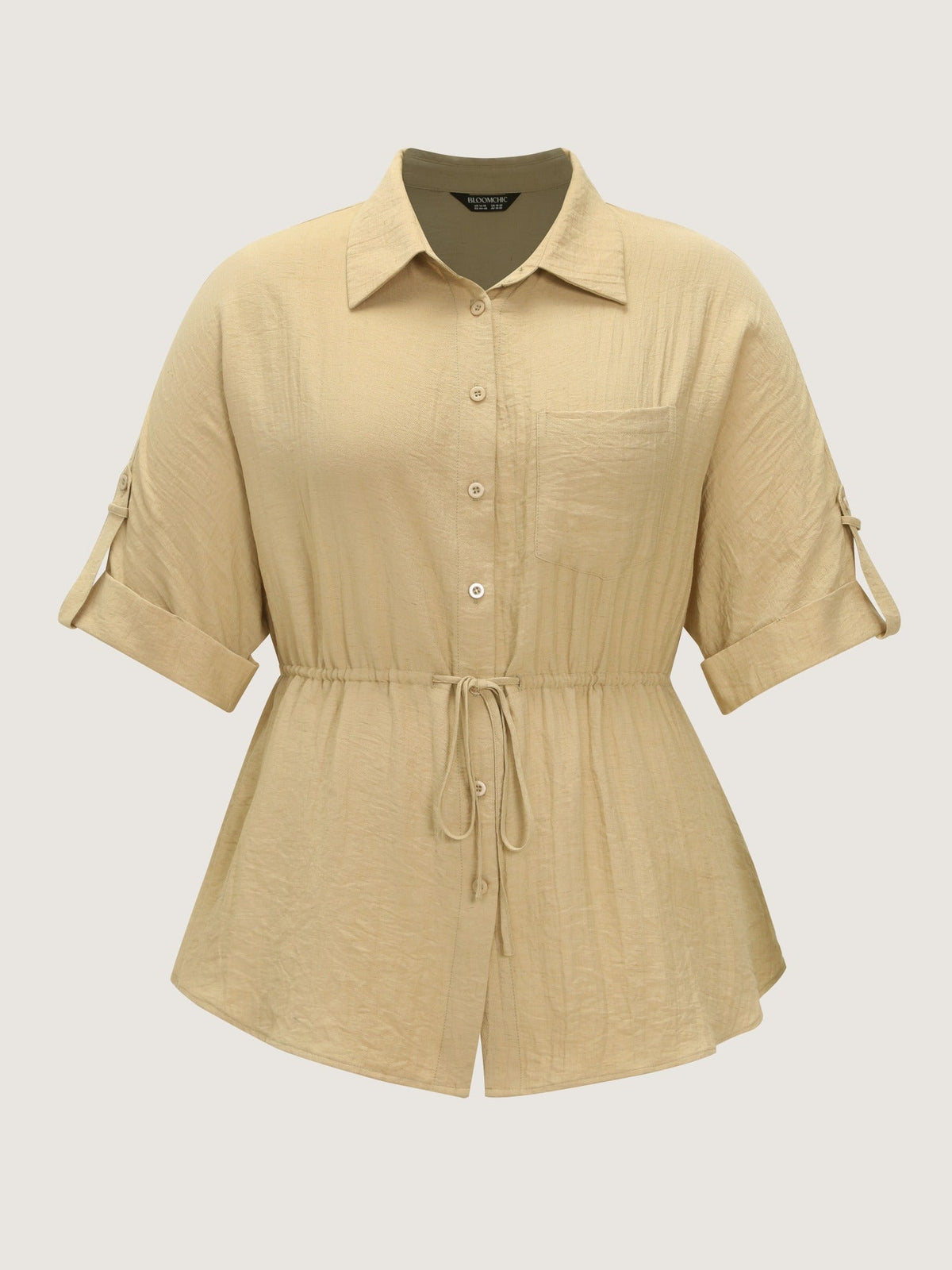 Roll Tab Sleeve Drawstring Waist Blouse