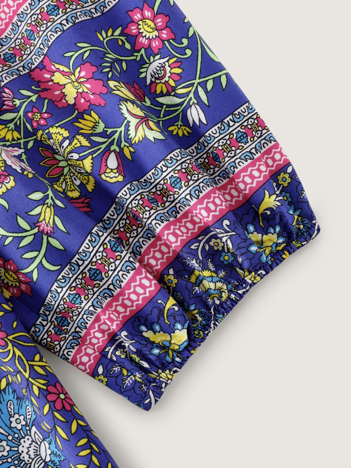Boho Floral Print Tassel Tie Blouse