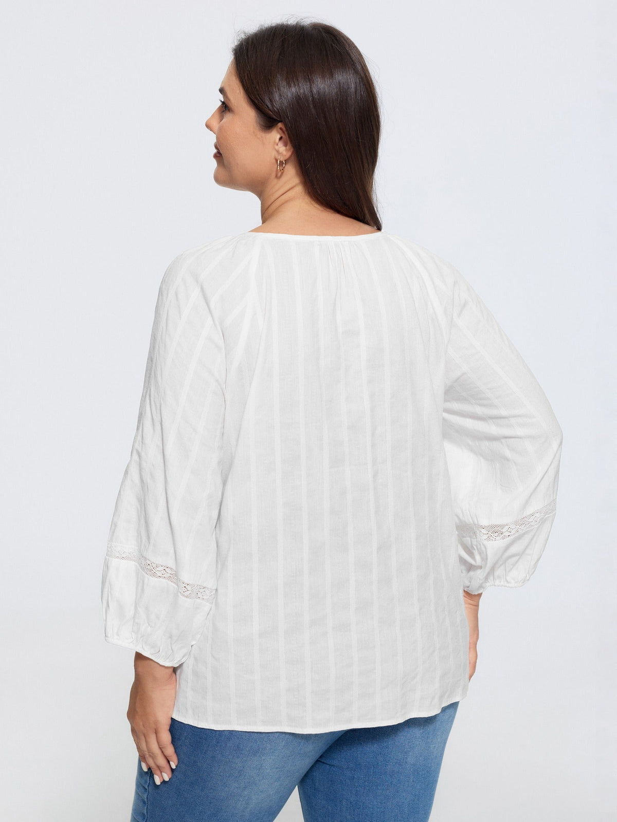 Supersoft Crochet Lace V Neck Drawstring Blouse