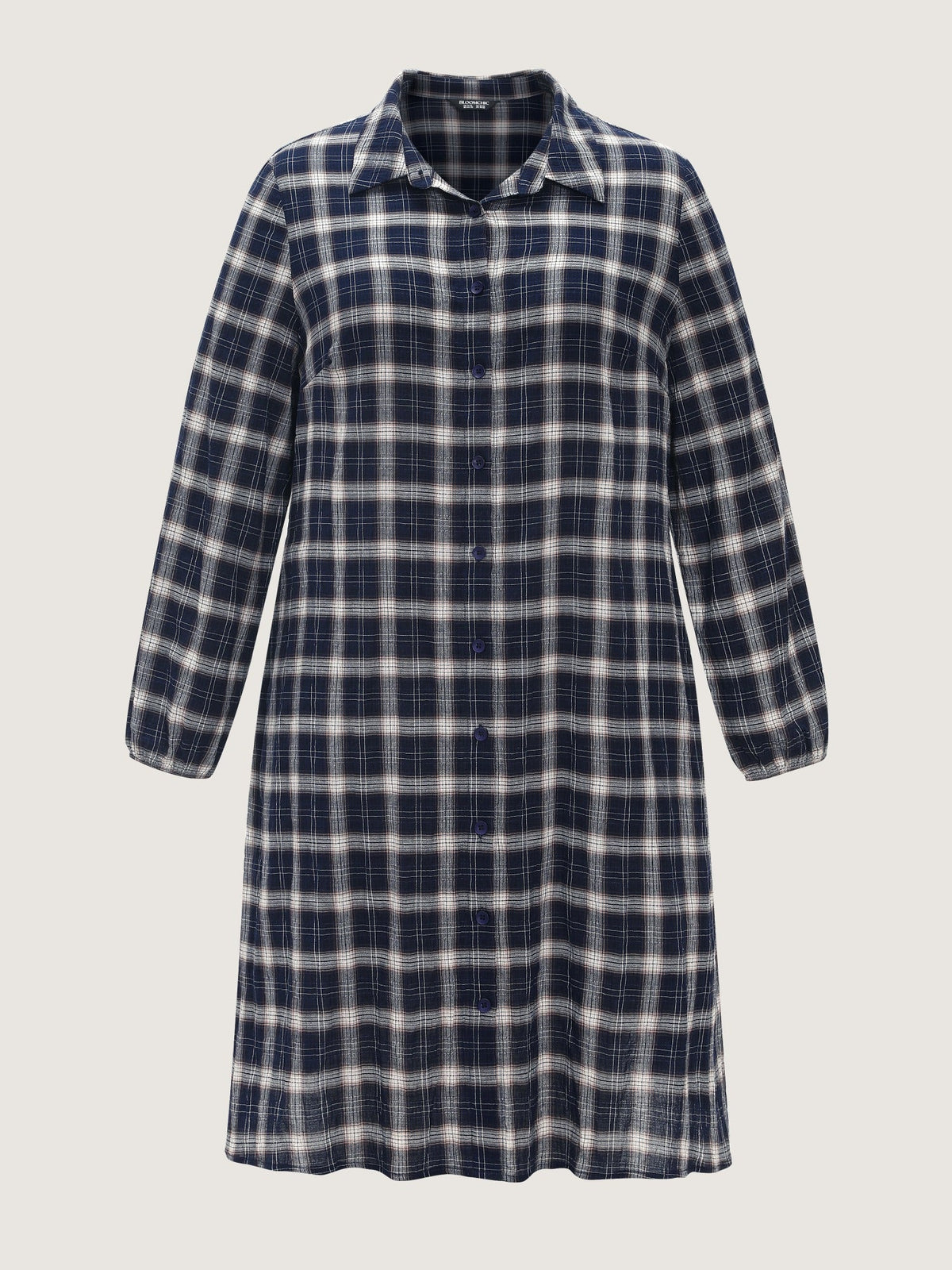 Cotton Plaid Print Lapel Collar Button Down Mini Dress