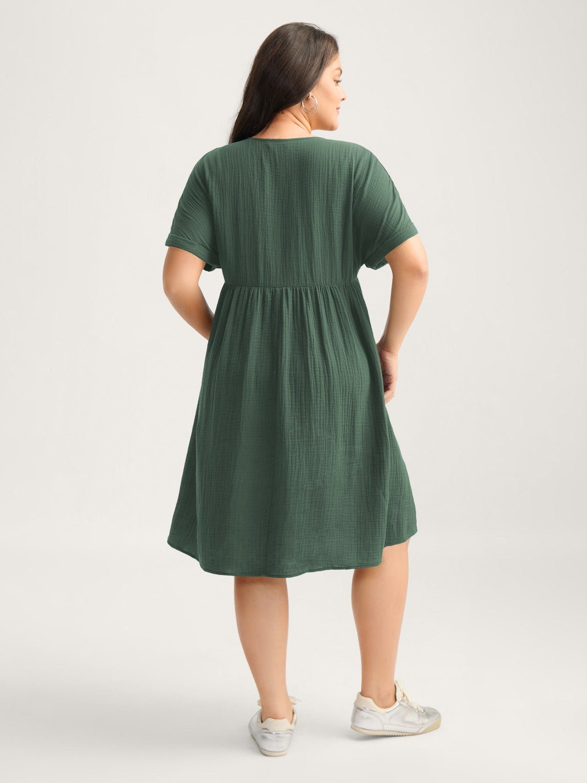 Pure Cotton Lace V-Neck Solid Mini Dress