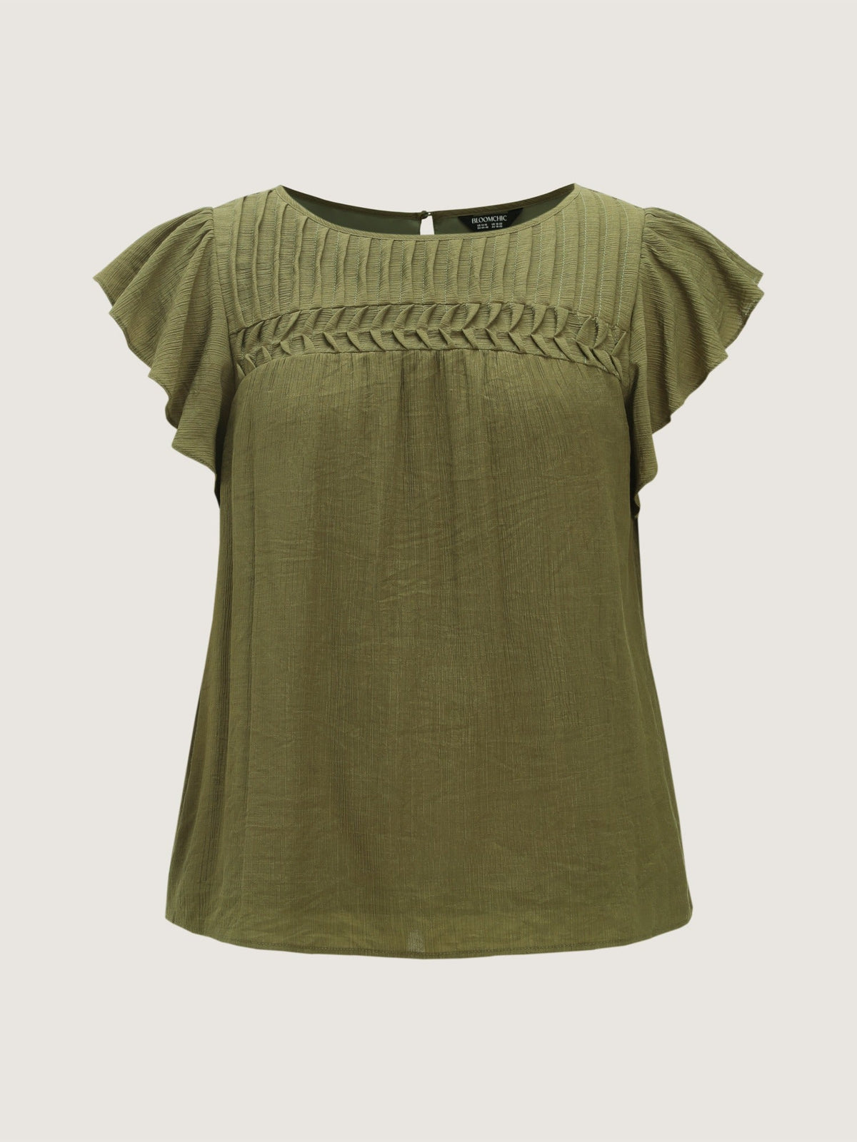 Textured Front Pleat Flutter Sleeve Blouse