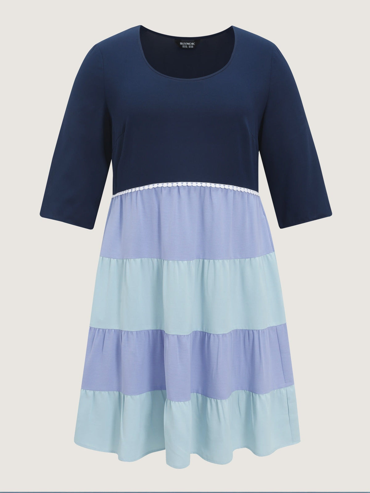 U Neck Color Block Tiered Mini Dress