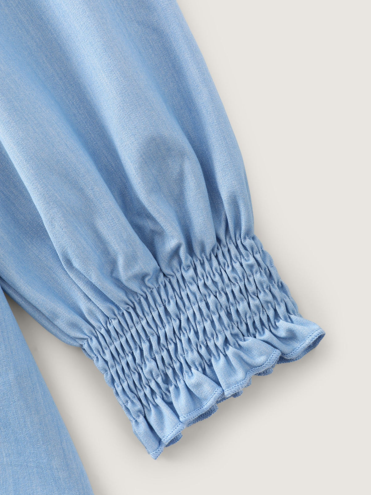 Notched Collar Half Button Shirred Cuff Blouse
