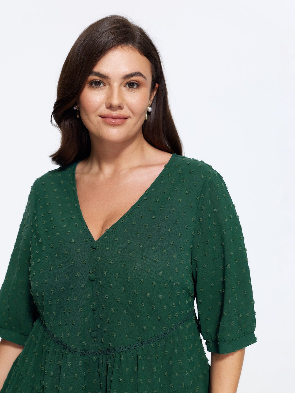 Textured Lace Trim Hem Tiered Blouse