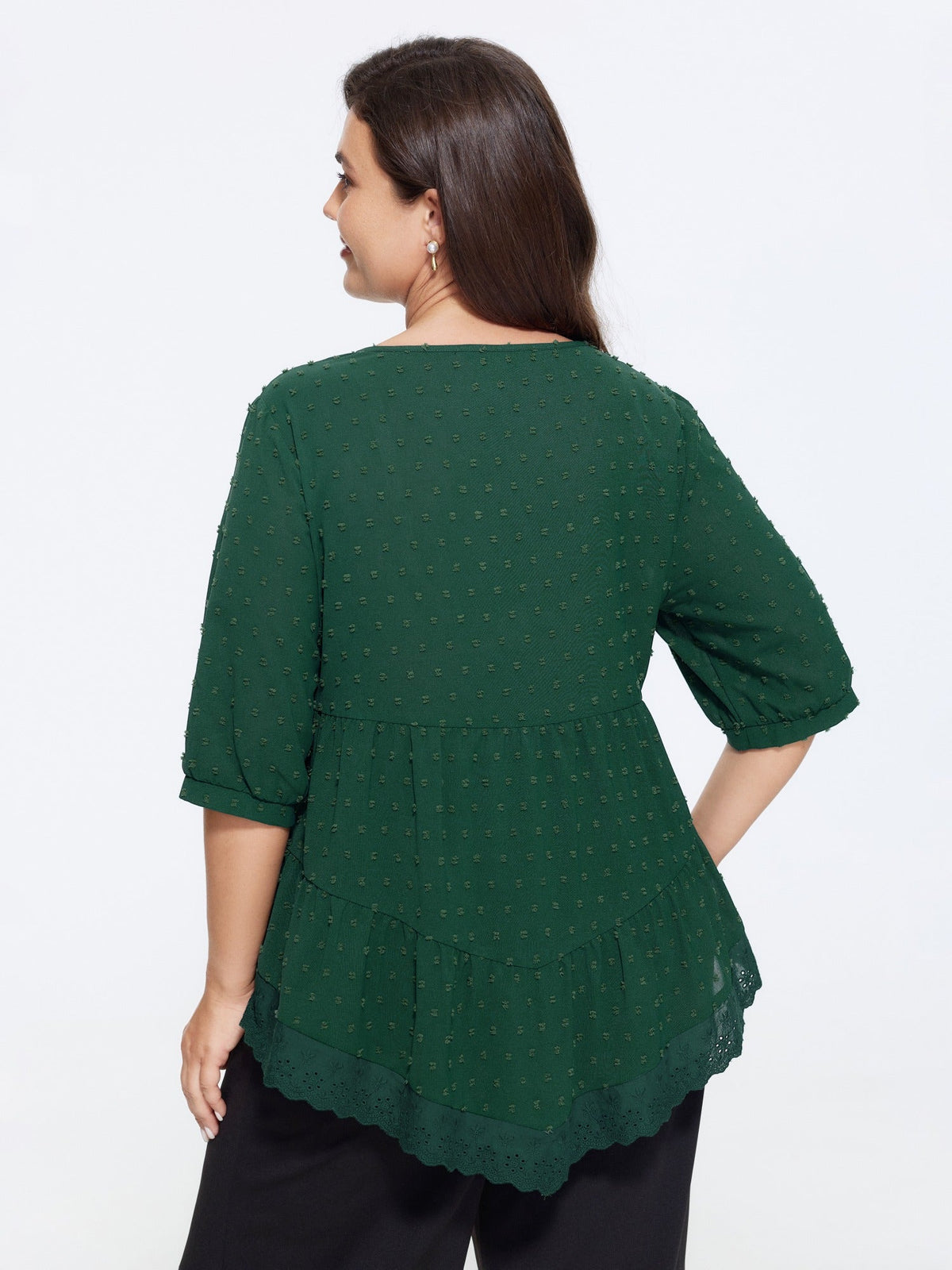 Textured Lace Trim Hem Tiered Blouse