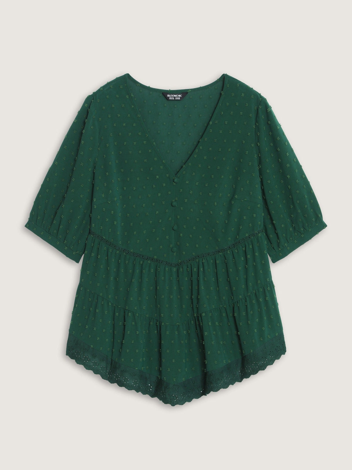 Textured Lace Trim Hem Tiered Blouse