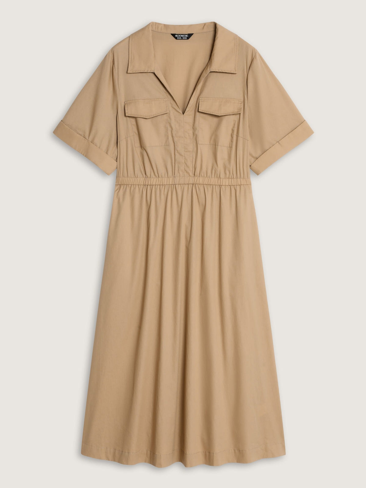 Cotton Cuffed Short Sleeve Midi Dress