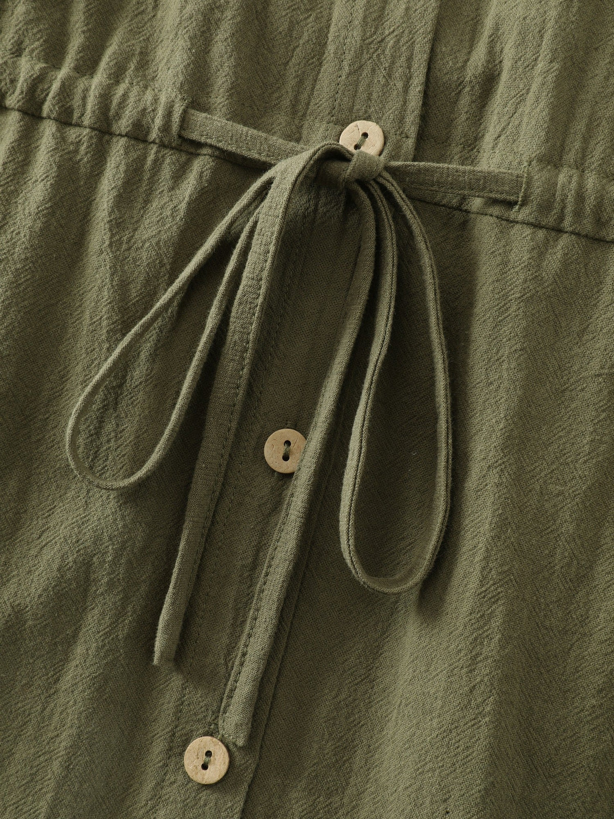Cotton Lapel Collar Button Front Drawstring Waist Mini Dress