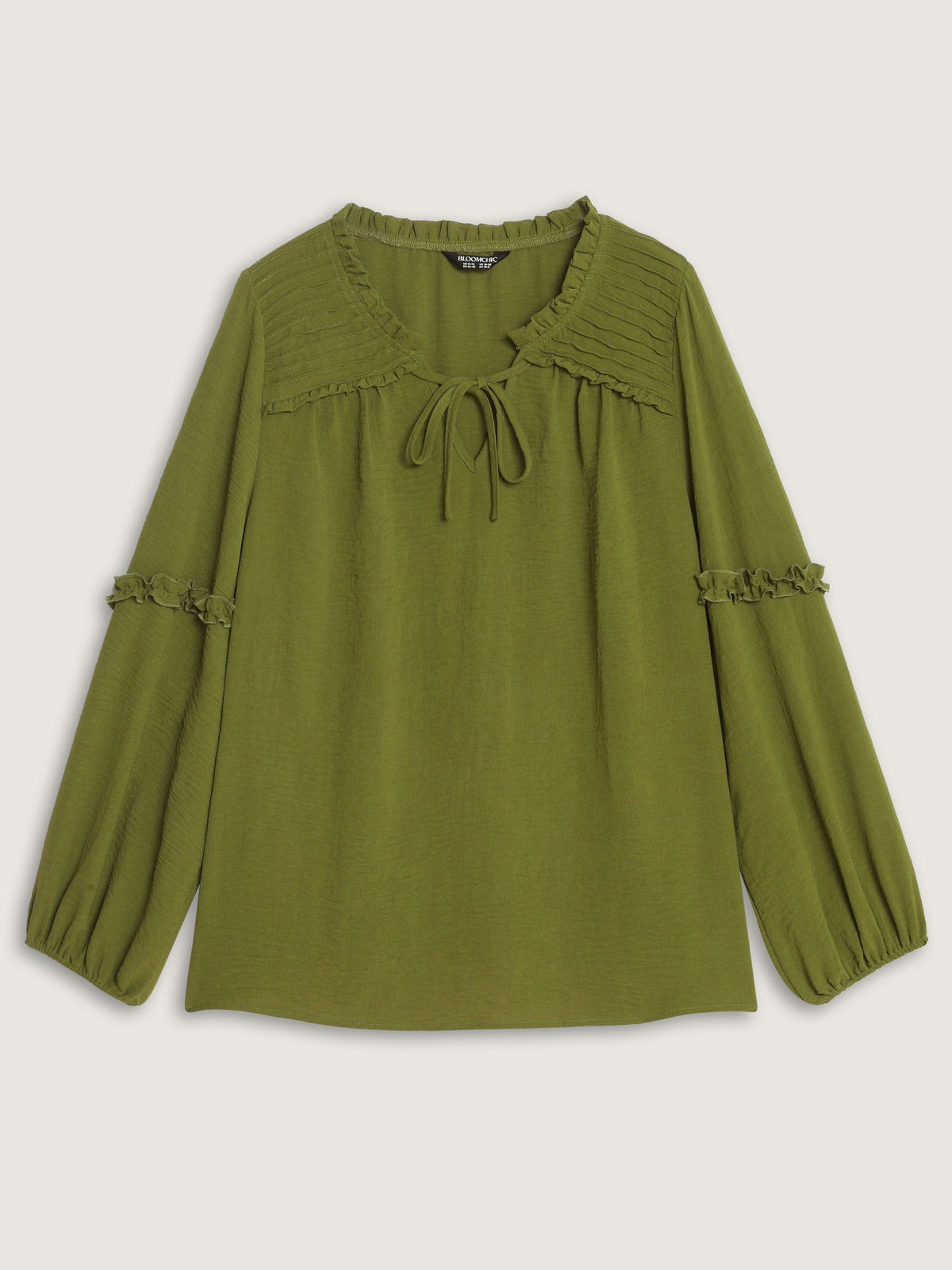 Textured Ruffled Trim Pleated Shoulder Blouse