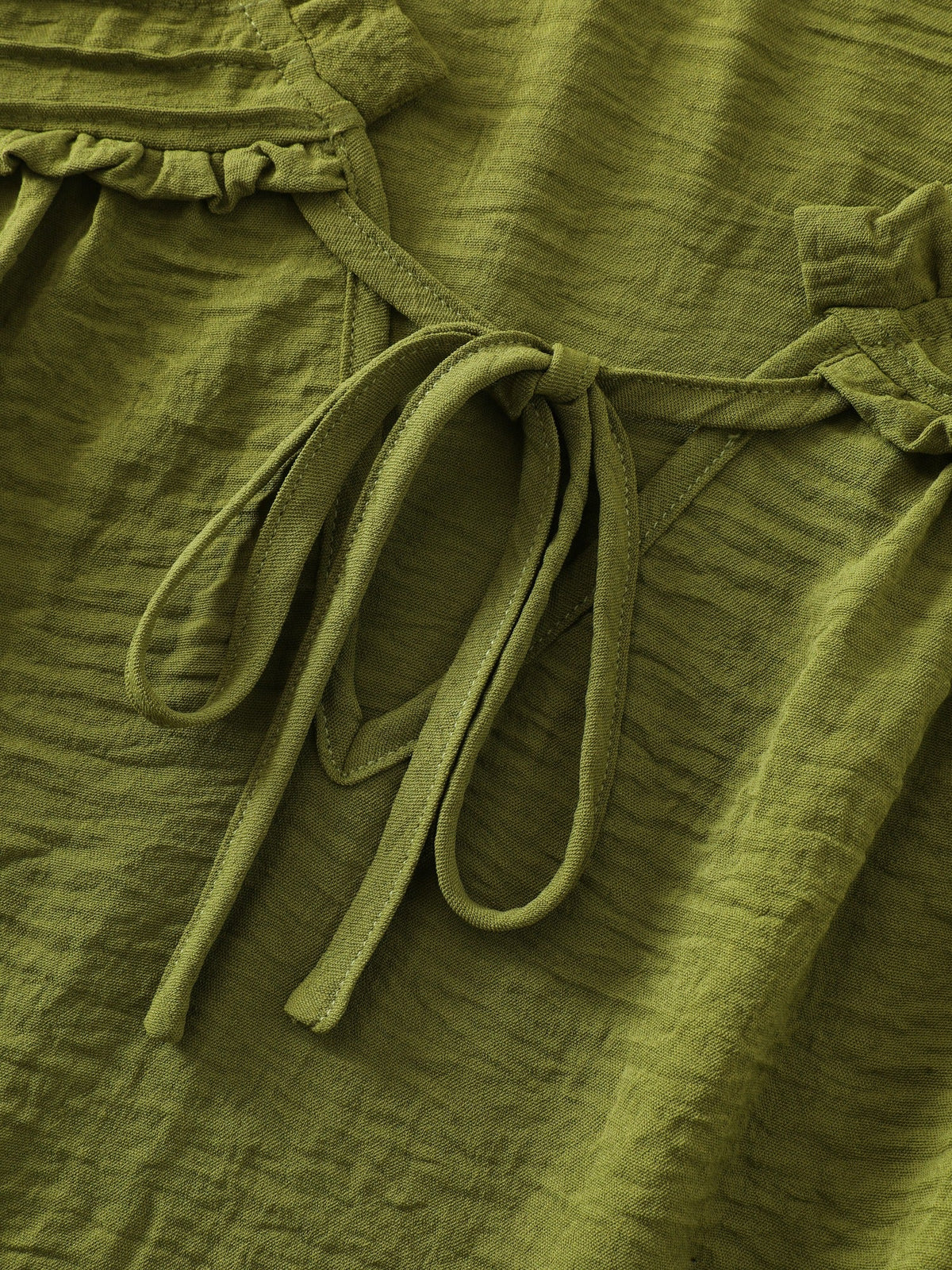 Textured Ruffled Trim Pleated Shoulder Blouse