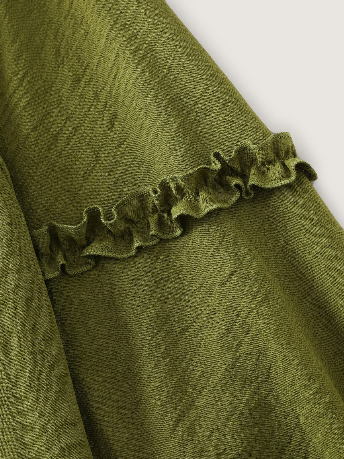 Textured Ruffled Trim Pleated Shoulder Blouse