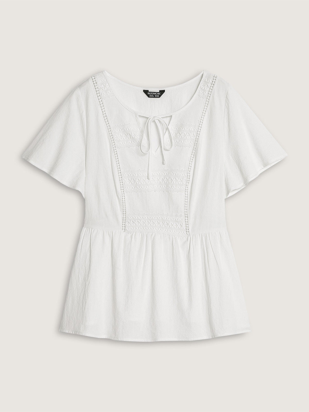 Cotton V Neck Flutter Sleeve Peplum Blouse